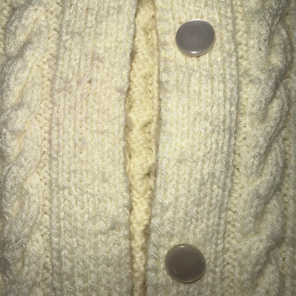 Vintage Women’s XS LS Handmade Cable Knit Button Up Sweater Pale Yellow - Picture 3 of 9